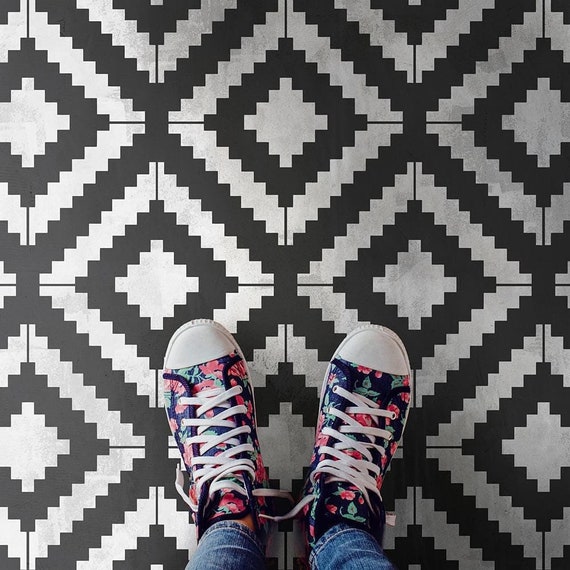 Kilim Wall and Floor Stencil/ Cutting Edge Stencils/ Boho Stencil/ Tile Stencil/ Bathroom Stencil/ Patio Stencil/ Furniture Stencil