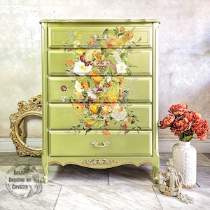 Fall Harvest Chest of Drawers Wood Dresser, Bureau Antique Hand painted Bedroom Furniture, Handmade, Upcycled Dresser