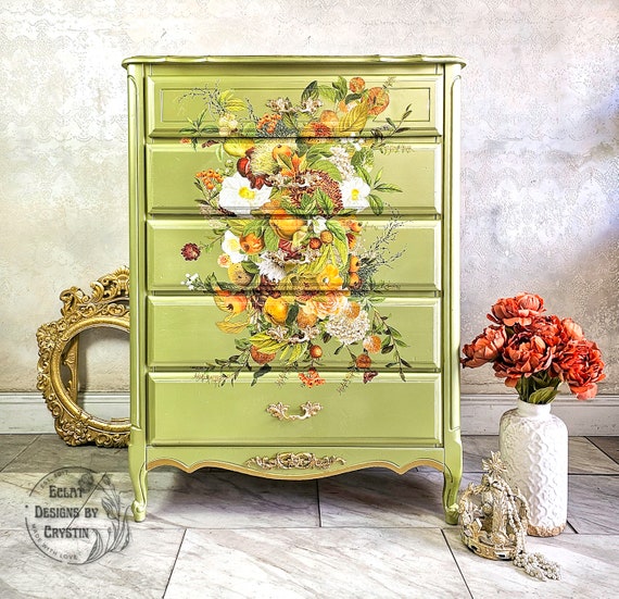Fall Harvest Chest of Drawers Wood Dresser, Bureau Antique Hand painted Bedroom Furniture, Handmade, Upcycled Dresser