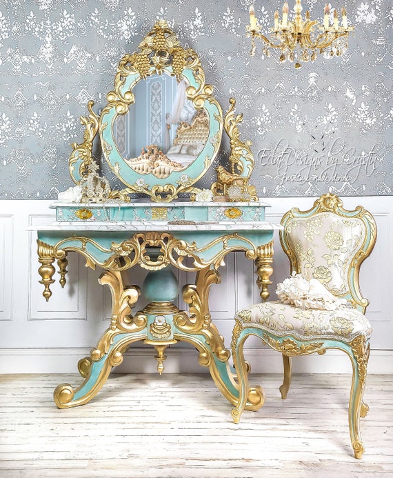 SOLD Marie Antoinette/ Antique/ Rococo Mirror/ Makeup Desk/ Vanity Table/ Handmade/ Upcycled / Dressing Table/ Makeup Vanity with Mirror