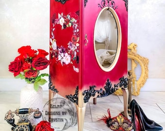 Painted Ruby Rose Home Furniture Music Sheet Cabinet Storage, Shelving Organization, Hand painted, Handmade