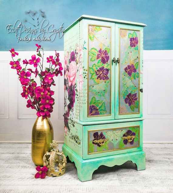 Luna Moth  Jewelry  Armoire |  Handpainted  Jewelry  Box, Organizer  |  Handmade  Luxury  Furniture