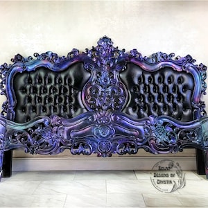 Gothic, Carnival Glass, Mermaid King Bedframe, Headboard,  Footboard, Antique, Custom Bedroom Set, Hand painted, Handmade