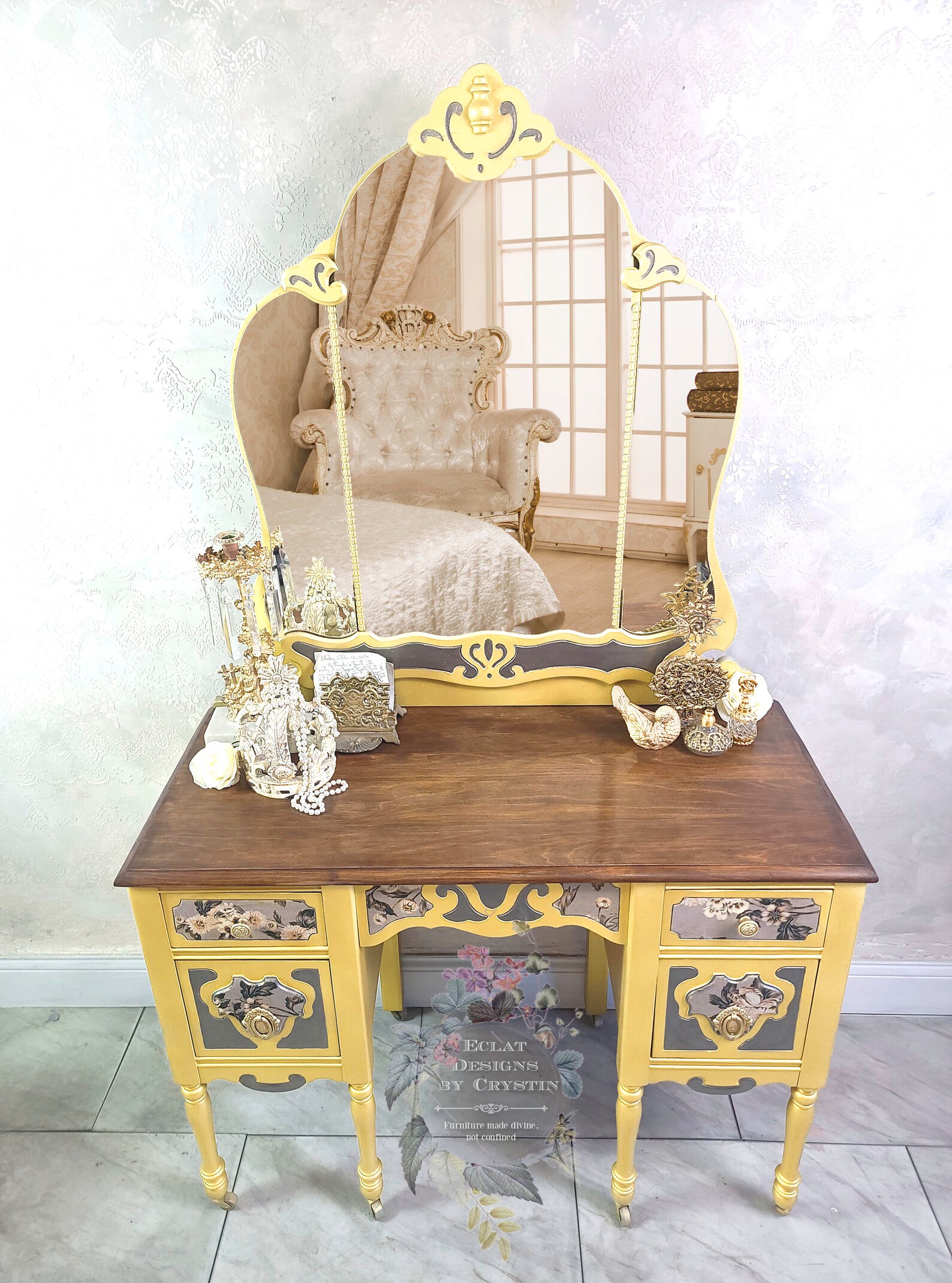 SOLD Gold Vanity Table Table Top Mirror Makeup Vanity Etsy