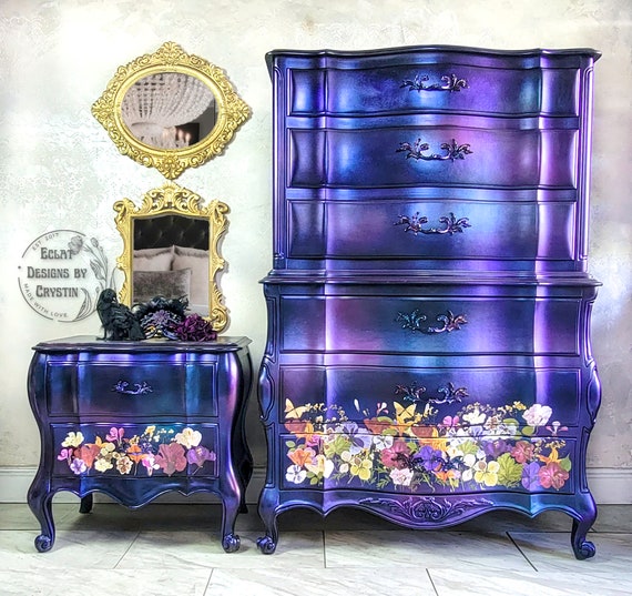 Luxurious Handmade Carnival Glass Dresser and Nightstand Set With Iridescent Finish and Curvy Chest of Drawers Etsy Australia
