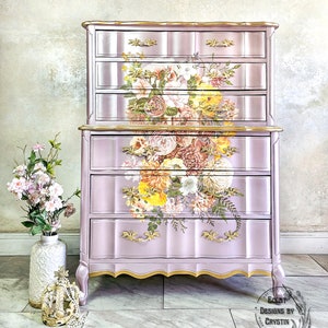 Woodland Floral Dresser, Chest of Drawers Wood Dresser, Bureau, Antique, Hand painted Bedroom Furniture, Handmade, Upcycled Dresser