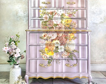Woodland  Floral Dresser, Rose Metallic Antique Chest of Drawers