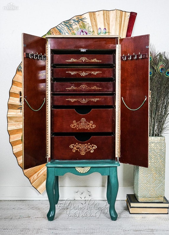 Sold Art Deco Peacock Jewelry Armoire