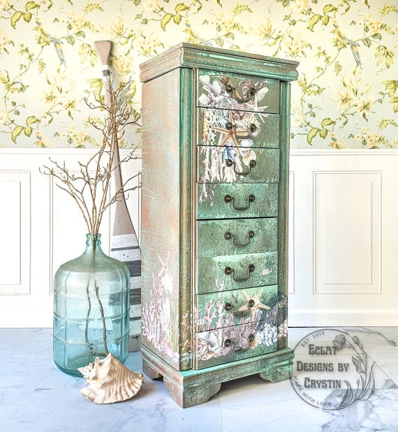 Oceanic Jewelry Armoire, Hand-painted Nautical Themed Stowaway for Rings, Necklaces & Earrings