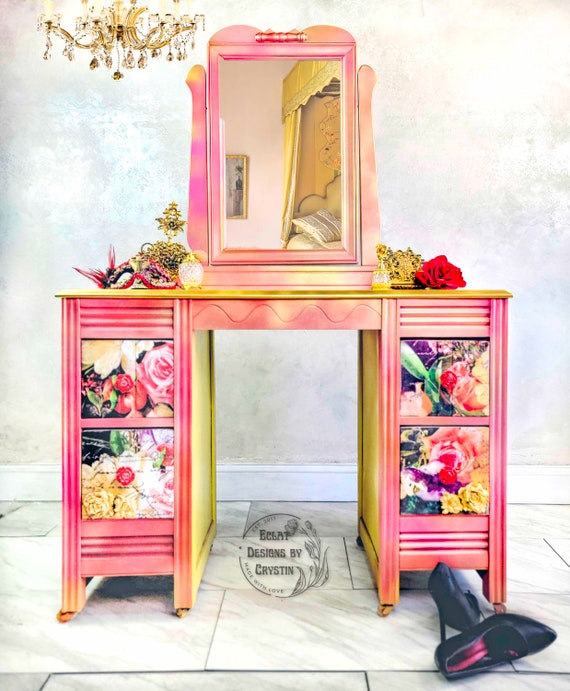 SOLD Spring Roses Vanity | Bedroom Furniture | Top Mirror | Makeup | Table with Mirror | Hand made | Hand painted