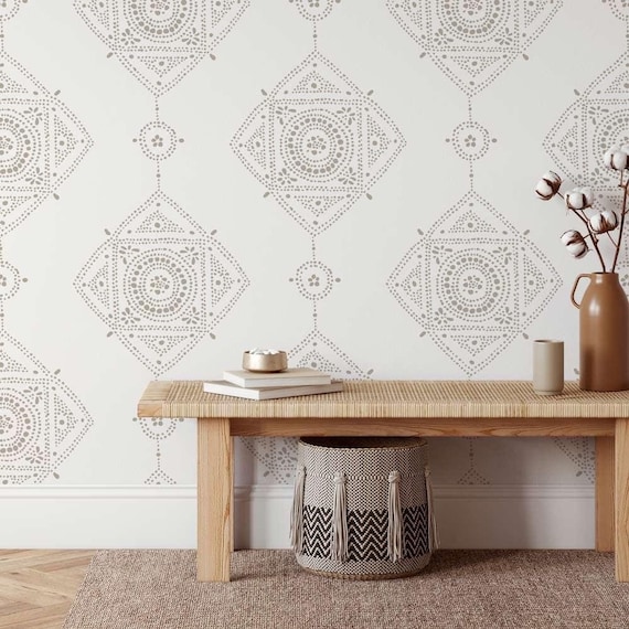 Dotted Medallion Wall Stencil Large/ Cutting Edge Stencils/ Bohemian Stencils/ Wall Stencils/ Furniture Stencil/ Mandala