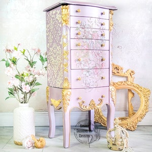 Lavender Love Bird Wood Jewelry Armoire, Jewelry Stand Box, Jewelry Organizer, Ring Holder Necklace, Earrings, Handmade