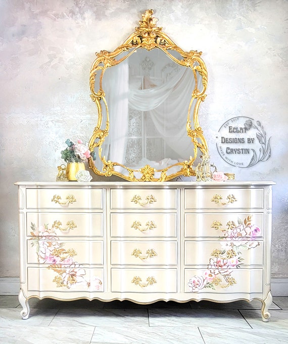 Custom French Provincial Dresser, Chest of Drawers, Antique Furniture, Bedroom Drawers, Wide Dresser, Handmade, Hand-painted
