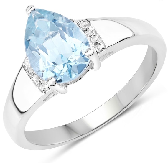 1.94 Carat Genuine Blue Topaz And White Topaz .925 Sterling Silver Ring