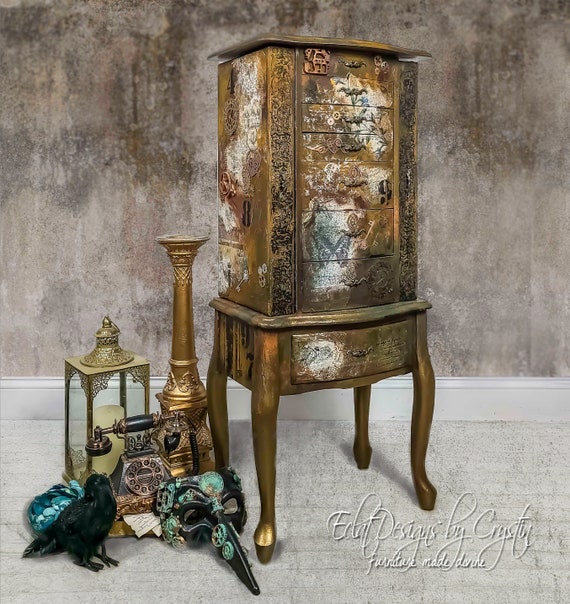 Custom Steampunk Jewelry Armoire: Industrial Bronze Grunge Mixed Media Holder