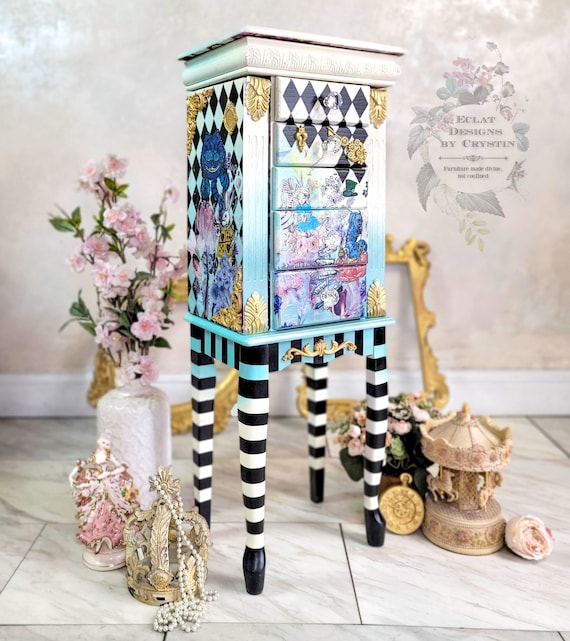 Custom Alice in Wonderland Jewelry Armoire – Whimsical Hand-Painted Furniture