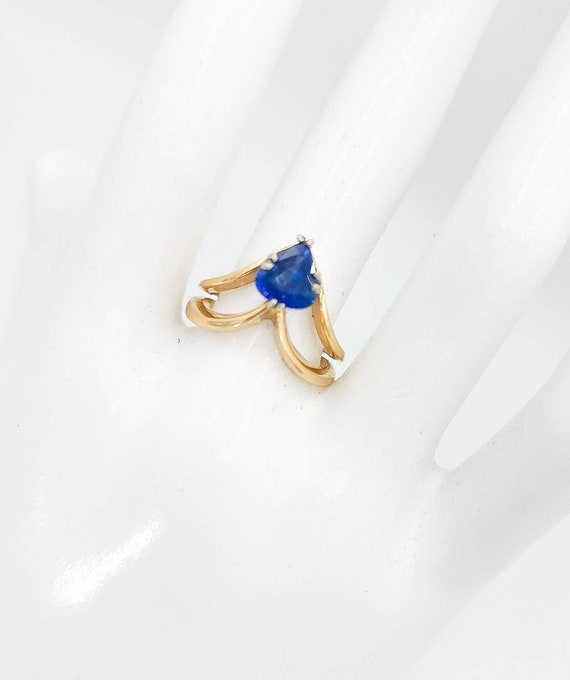 14k Solid Gold Sapphire, Heart shape Ring
