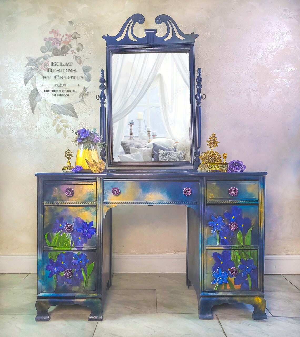 Handmade Bedroom Makeup Vanity Table Artistic Painted Vanity Etsy