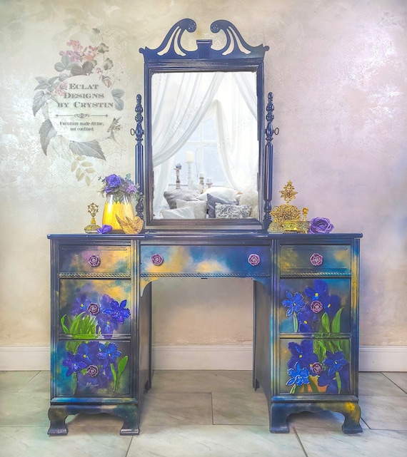 Handmade Bedroom Makeup Vanity Table Artistic Painted Vanity Etsy