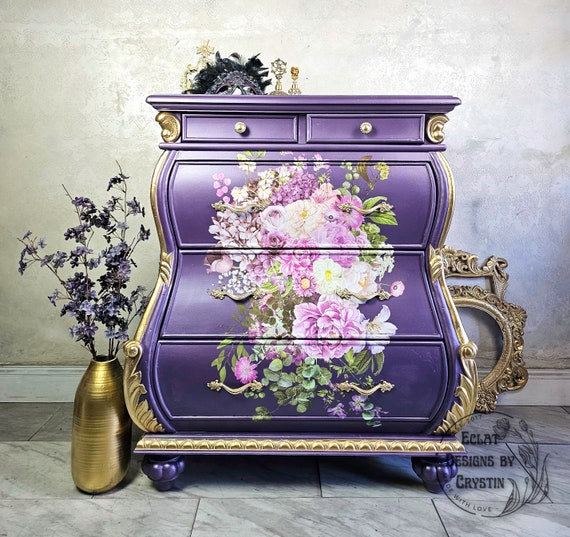 Morning Purple Secretary Desk, Dresser, Chest of Drawers, Bureau, Office Desk, Wood Table Furniture, Handpainted, Upcycled, Office Furniture