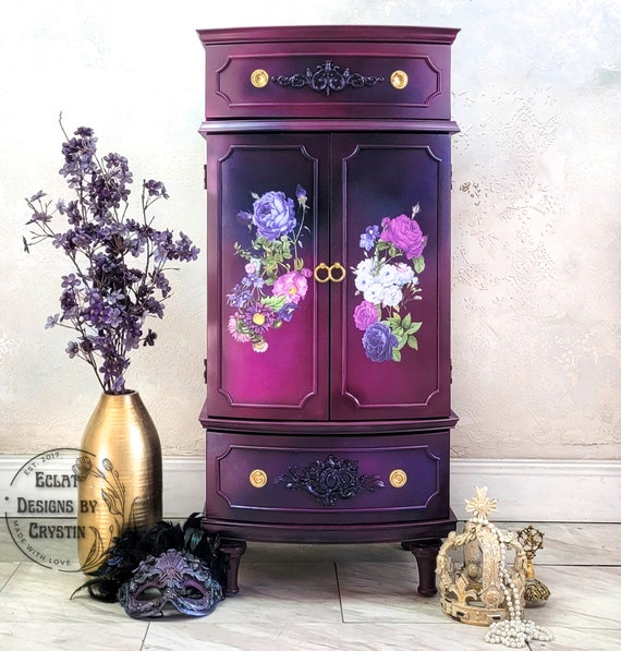 SOLD Magenta Dusk Jewelry Armoire, Jewelry Organizer, Jewelry Holder, Handpainted, Jewelry Storage, Jewelry Stand, Large, Handmade, Drawers