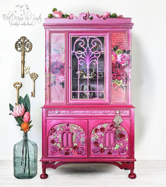 Pink Ombre China Hutch/ Boho/ Maximalist/ FREE Etsy
