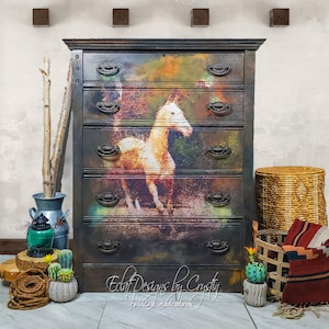 Painted Ranch Chest of Drawers, Horse Dresser, Wood Furniture, Hand painted, Distressed Dresser Upcycled, Handmade