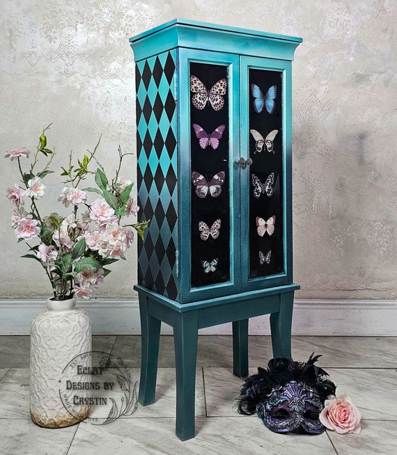 Custom Handpainted Whimsical Butterfly Jewelry Armoire Organizer Storage Stand