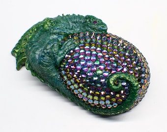 Green Dragon Paperweight: Rhinestone Dragon Egg, D&D Dungeon Decor