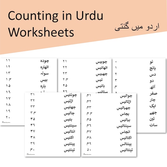 urdu matching numbers worksheet for kids etsy australia