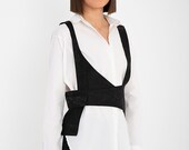 Black Denim Asymmetrical Strap Belt - Corset