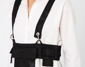 Black Denim Thick Strap Pocket Belt - Corset