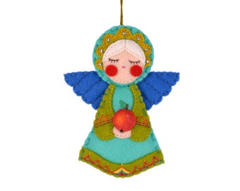 Engel mit Apfel, Filzengel, handgemachter Filzhänger, Weihnachtsbaum, Weihnachtsdeko, Stickerei, Apfel, 10cm
