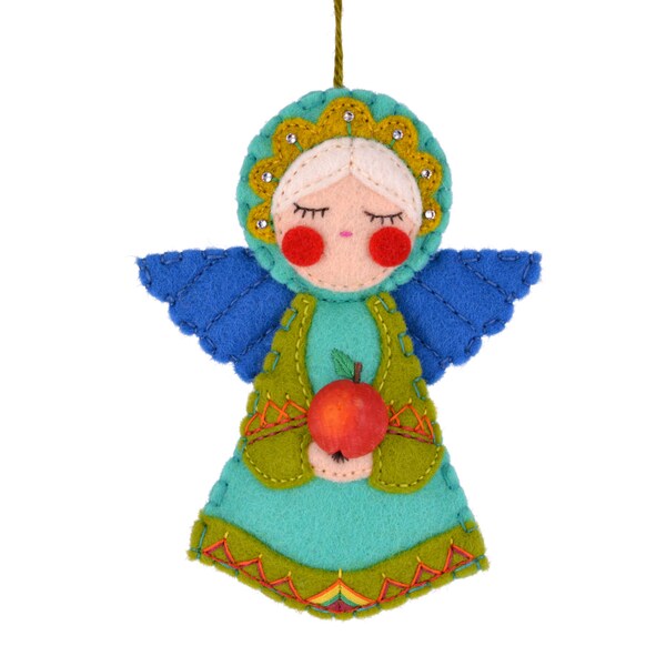 Engel mit Apfel, Filzengel, handgemachter Filzhänger, Weihnachtsbaum, Weihnachtsdeko, Stickerei, Apfel, 10cm