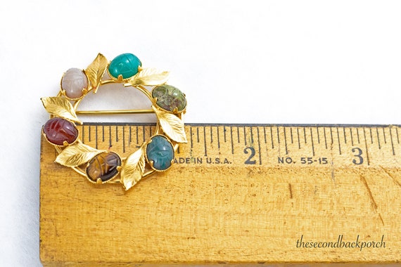 Multi Gemstone Scarab Wreath Brooch 12 K Gold Fil… - image 5