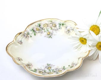 Antique German Daisy Porcelain Dish, Prince Regent 1911, Vanity Trinket Bowl