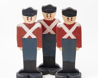 Hand Painted Folk Art Wooden Soldier Set of Three | Primitive Americana Decor