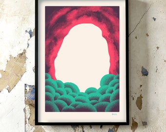 Handgedrukte zeefdrukposter, kunstdruk Cave 2 50x70cm