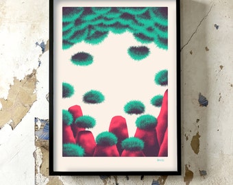 Handgedrukte zeefdrukposter, kunstdruk Cave 6 50x70cm