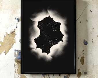 Sérigraphie artisanale affiche, art print Grotte nuit 50x70cm