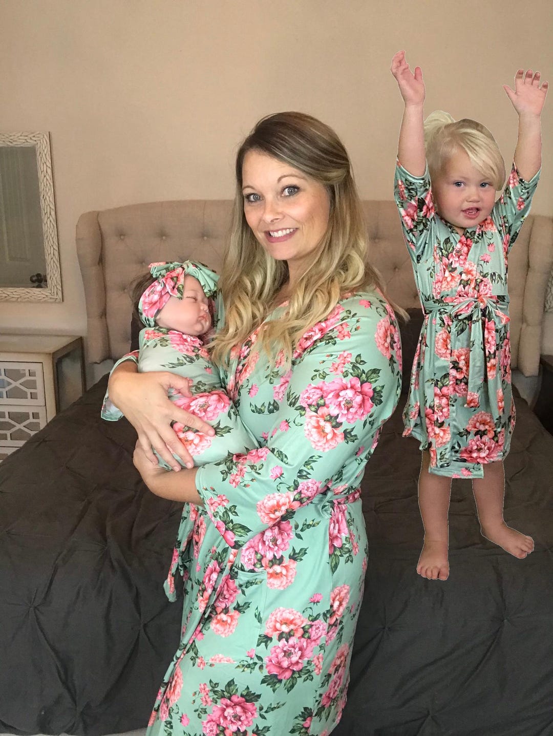 Newborn Baby Girl Hospital Outfit Set Mommy And Me Robe And