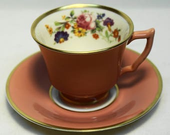 VINTAGE OLD IVORY Footed Demitasse Cup and Saucer by Syracuse China 2 1/4"