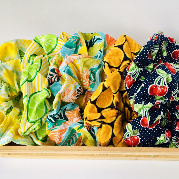 Handmade, Fruit And Tropical Print Adult Size Scrunchies Stocking Stuffers And Gifts.(Pack Of One)