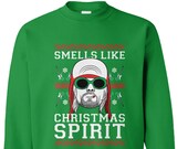 Smells Like Christmas Spirit - Pun Teen Kurt Cobain Rock Band Rockstar Guitar Parody Holiday Party Unisex Xmas Ugly Christmas Sweater