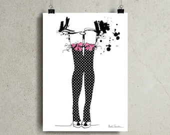 Fashion Art, Fashion Illustration Print, Girl Art, Girls Room Art, Fashion Print, Vanity Art, Tights Sketch, Woman Fashion Art, Gift for Her