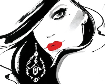 Mode illustratie afdrukken met Giclee Print, mode schets, mode kunst aan de muur, aquarel schilderen Print, Fashion illustratie, mode schets