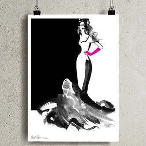 Fashion Watercolor Print, Fashion Illustration Print, Fashion Art Print, Fashion Sketch, Black and White Watercolor, Fashion Wall Art