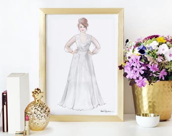 Custom Bridal Illustration, Valentines Day Gift, Gift for Valentines, Custom Bride Illustration, Anniversary Gift for Her