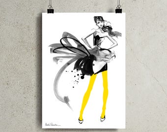 Mode Art, mode Illustration impression, Girl Art, Art de chambre de filles, mode impression, vanité Art, croquis de la robe, femme mode Art, cadeau pour elle