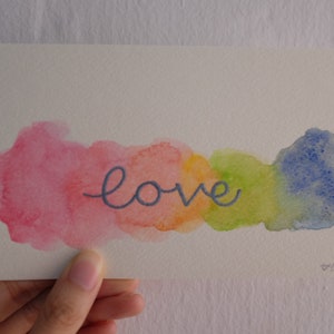 Aquarell + Geprägte Kalligraphie Karte, Handgeschriebene Postkarte, Grußkarte, Bunte Liebe